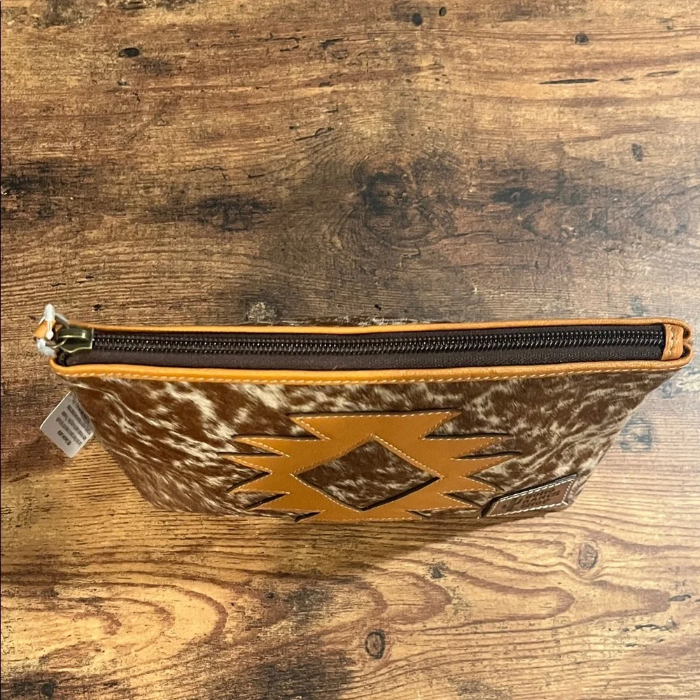 Brown Cowhide Cosmetic Bag with Western Accent